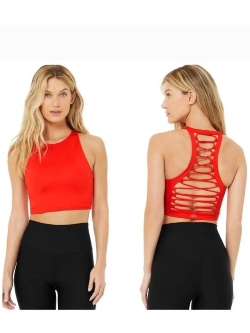 Alo Yoga Cherry Red Strappy Back Sports Bra XS NWT